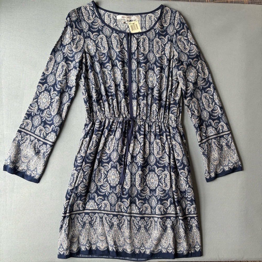 MAX STUDIO | Blue Paisley 70s‎ Inspired Retro Boho Casual Romantic Dress Size XS